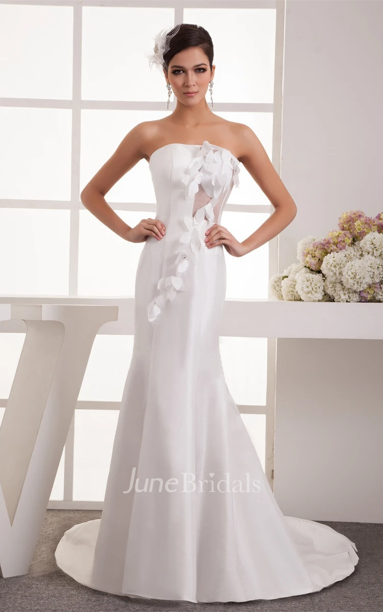 Strapless Satin Mermaid Gown with Illusion and Flower