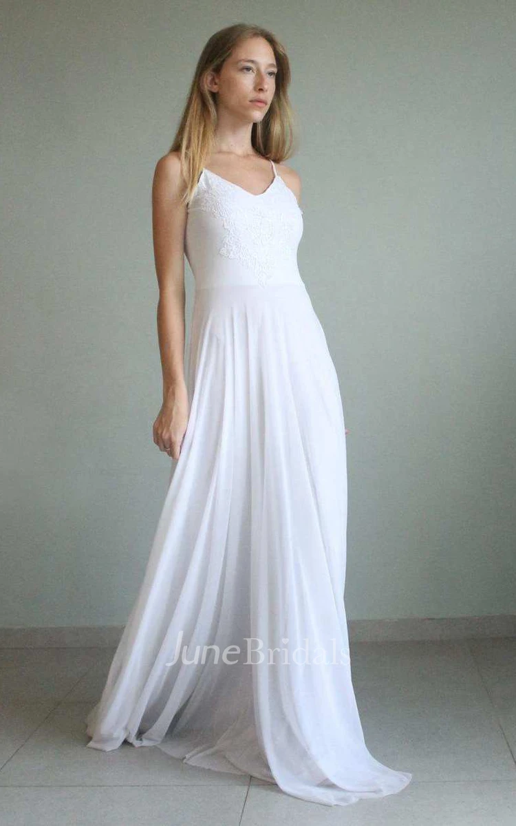Floor-Length Spaghetti Straps Tulle Lace Wedding Dress