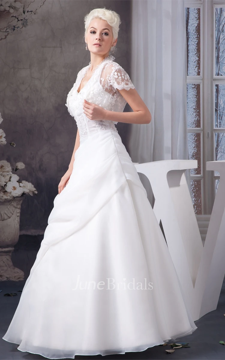 Sleeveless A-Line Tulle Gown with Appliqued and Bolero