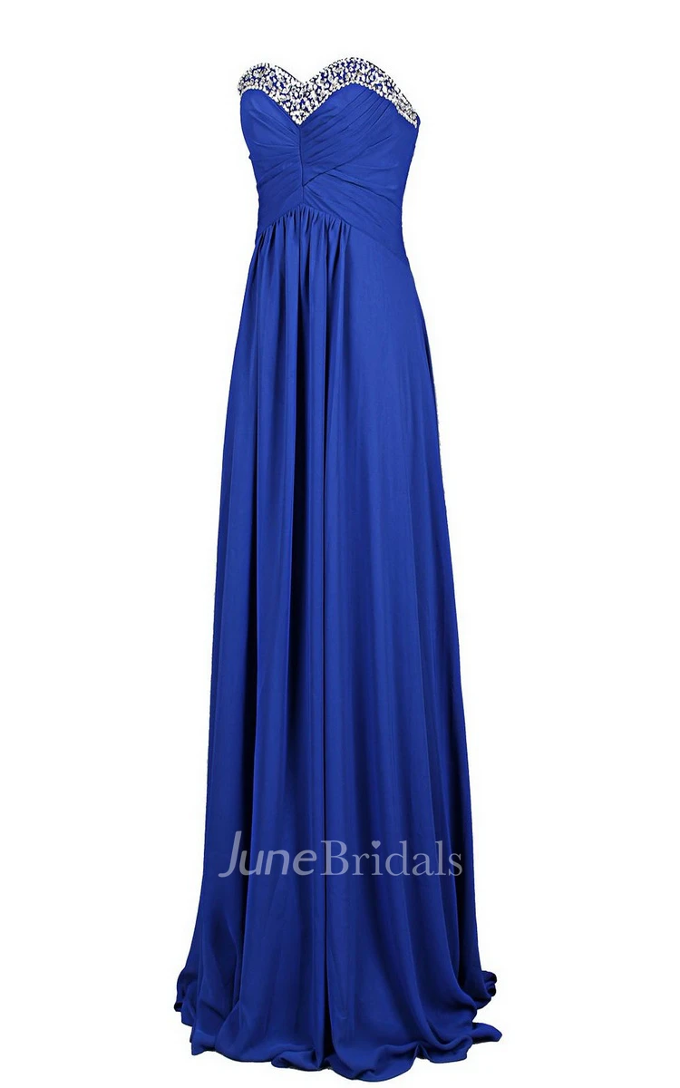 Sweetheart Long Chiffon Dress With Sequined Bustline