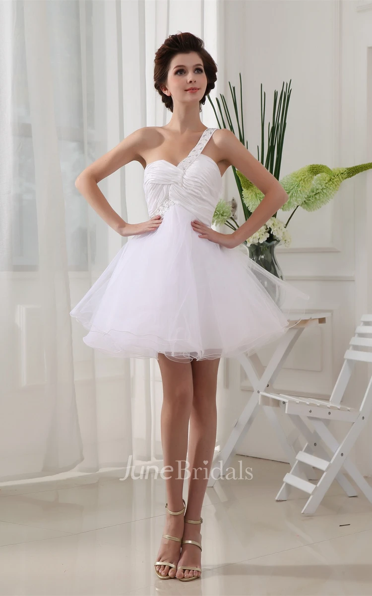 Sweetheart Criss-Cross Tulle Mini A-Line Dress with Beaded Strap