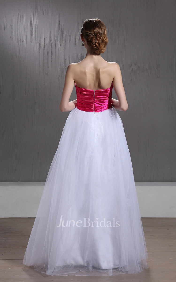 Strapless Tulle A-Line Dress With Beading and Ruched Waist