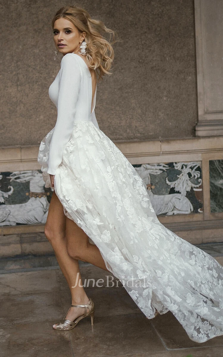 Simple A-Line V-neck Lace Beach Wedding Dress With Deep-V Back And Appliques