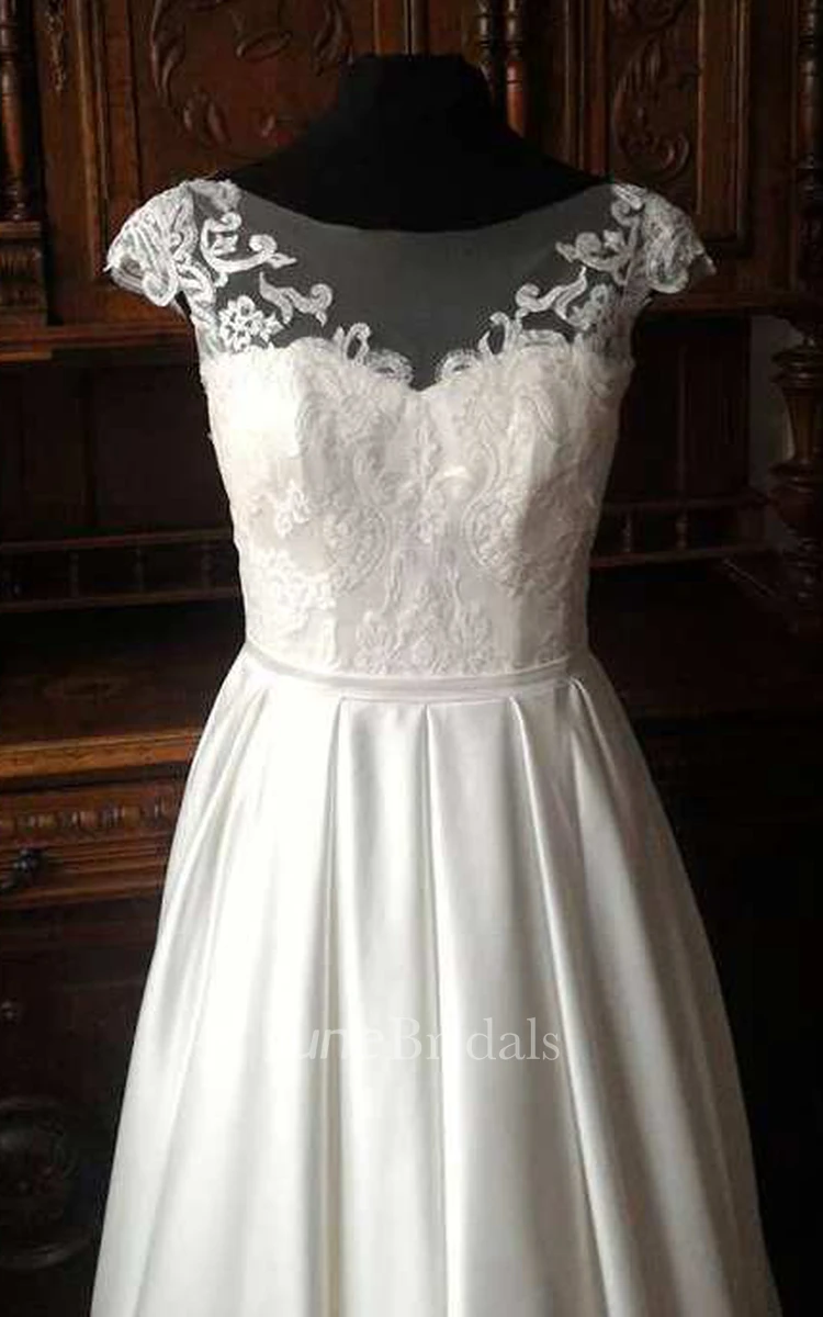 Illusion Sleeve Lace Lace-Up Corset Back Wedding Dress
