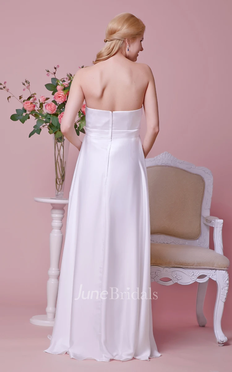 Strapless A-line Chiffon Maternity Wedding Dress With Empire Beading Waist
