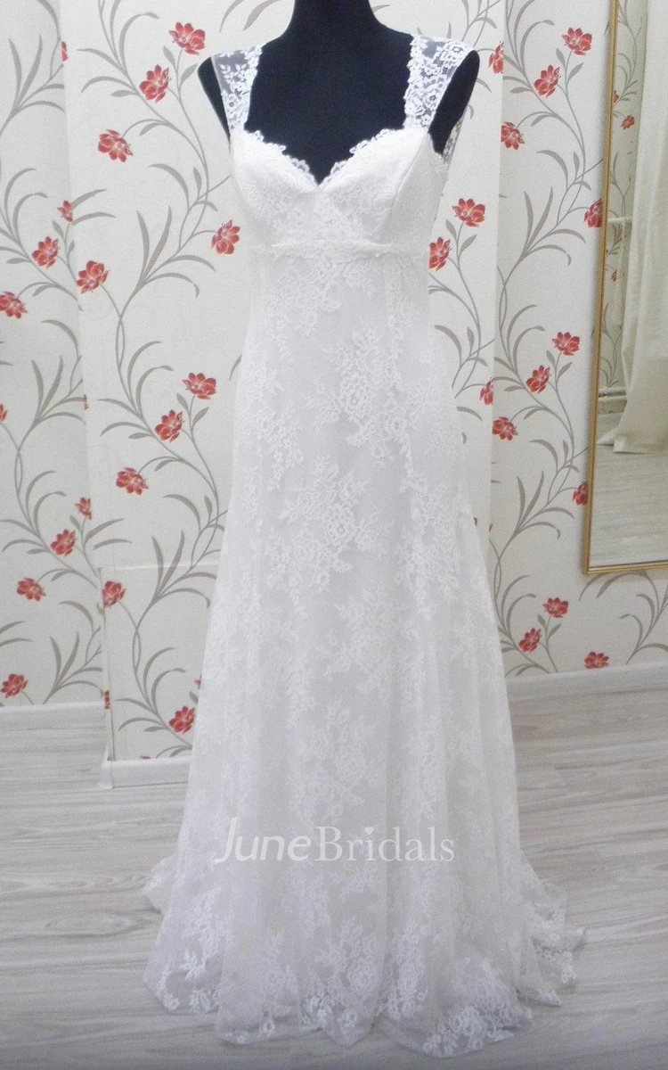 Boho V-Neck Lace Bridal Gown With Empire Waist