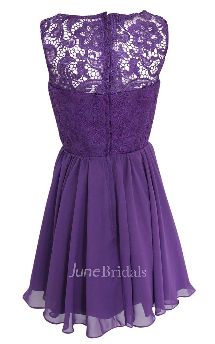 Scoop A-line Short Dress With Lace Bodice and Appliques