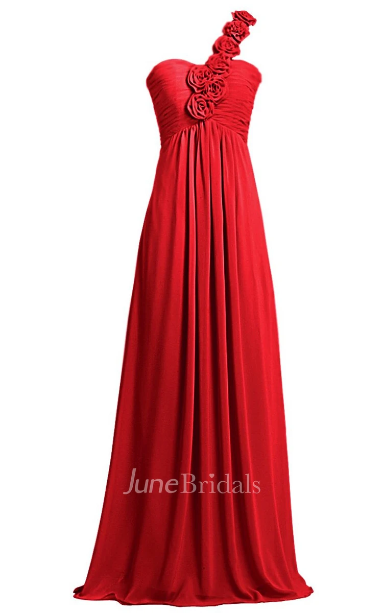 Elegant One-shoulder Ruching Dress With 3D Flowers
