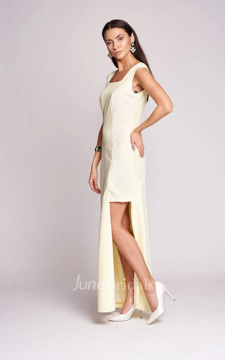 Modern A Line Sleeveless Jersey Square Neckline Floor-length Mother Dress with Split Front