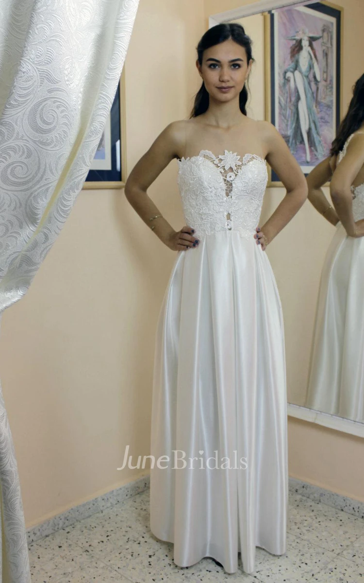 Strapless Lace and Satin Wedding Dress With Pleats