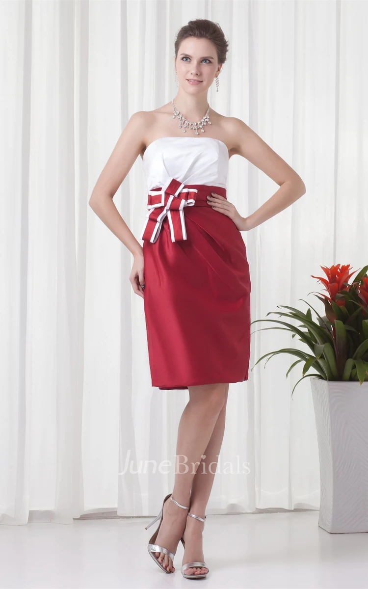 two-tone pencil midi satin dress with bow