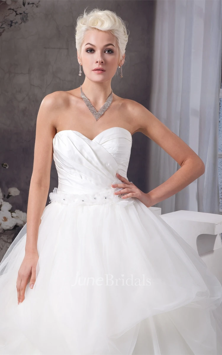 Sweetheart Criss-Cross Tulle Gown with Pick Up and Floral Waist