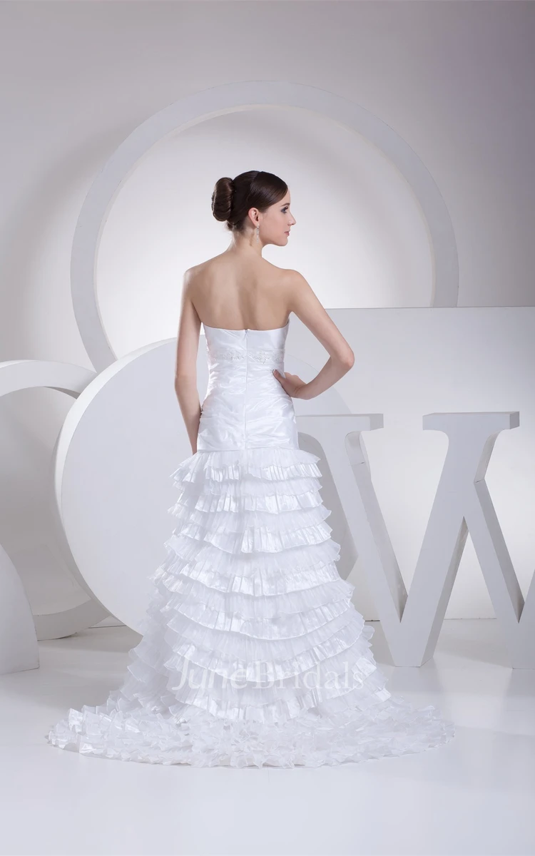 Sweetheart Tiered A-Line Gown with Ruching and Gemmed Waist