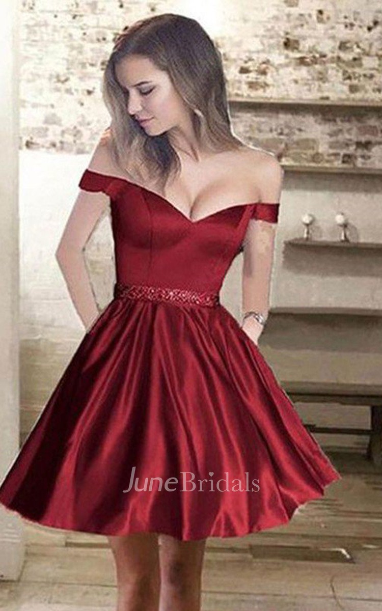 Satin Off-the-Shoulder Short outlet Prom Dresses Homecoming Dresses