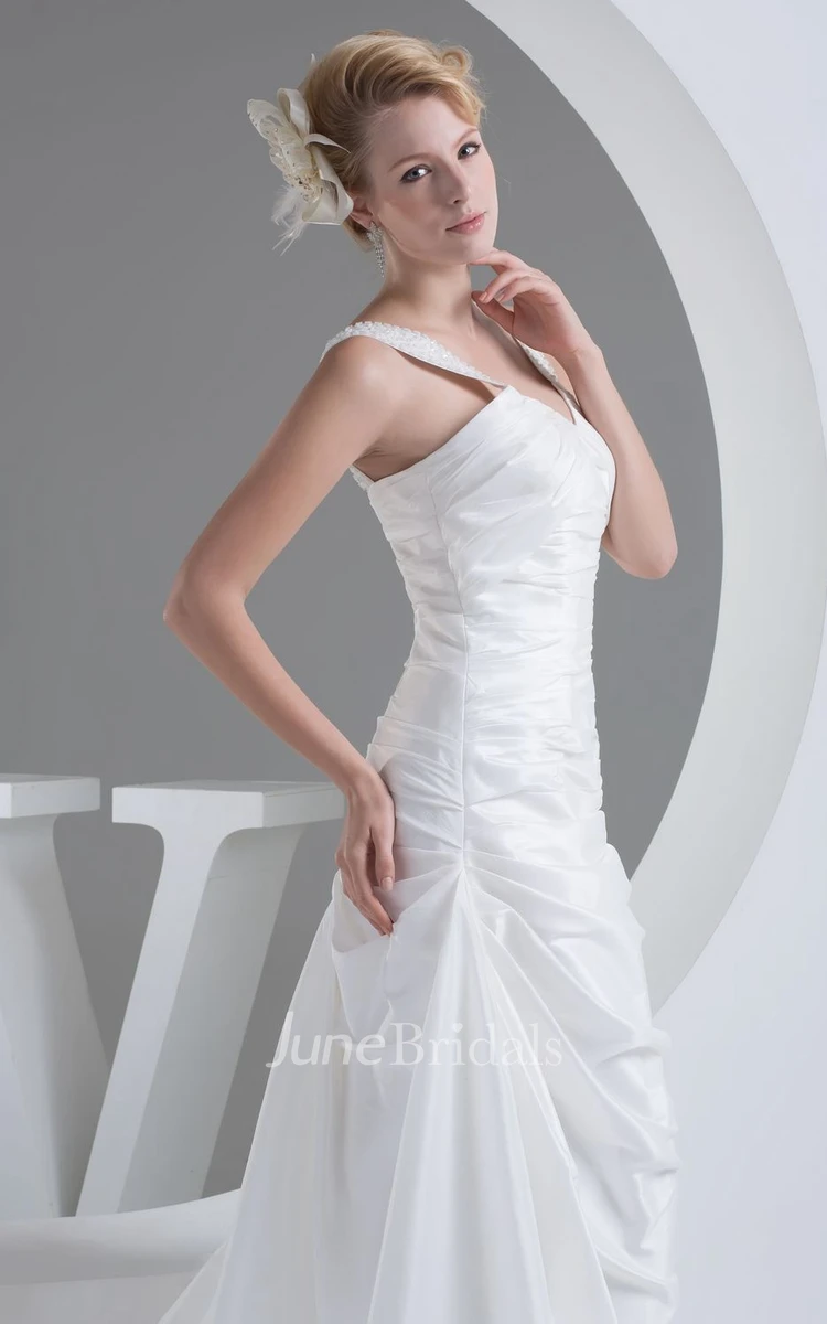 Sleeveless Notched Ruched A-Line Dress With Pick Up and Beaded Straps