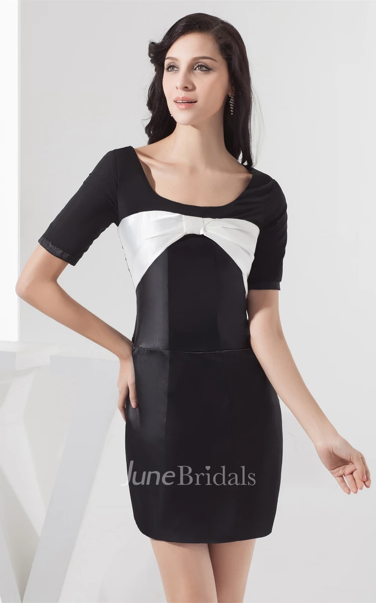 Short-Sleeve Body-Fitting Mini Dress with Bowed Design
