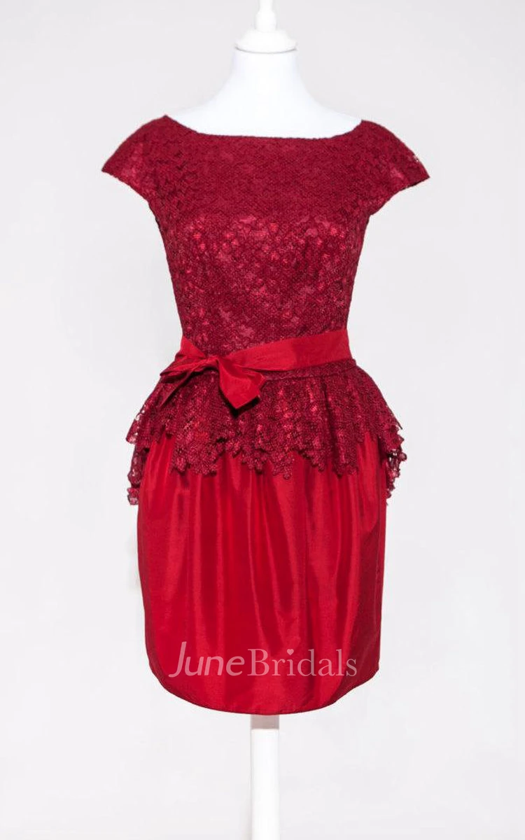 Backless Lace&Taffeta Dress With Peplum&Zipper