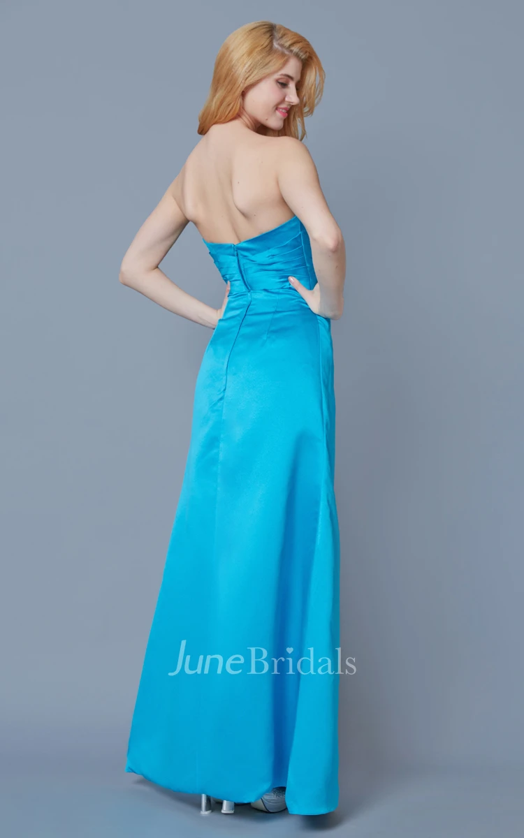 Fantastic Sleeveless A-line Style Satin Dress With Ruching