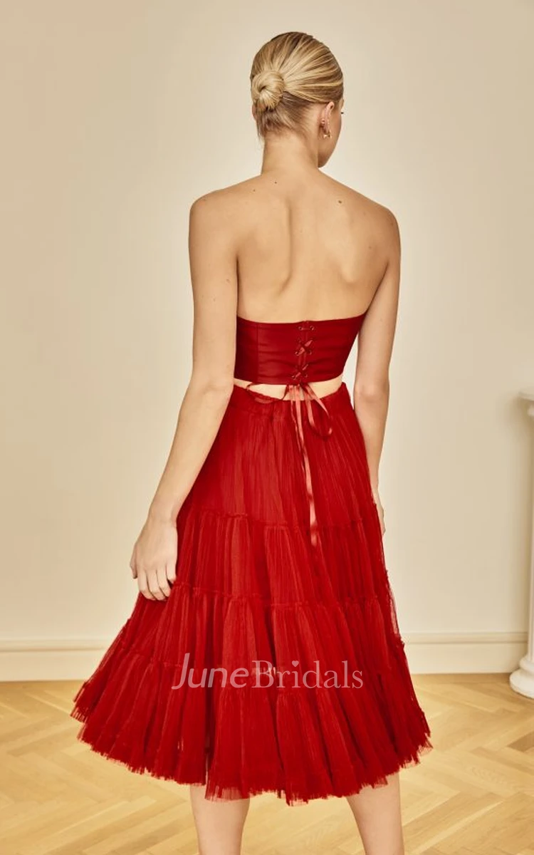 Sexy Two Piece Off-the-shoulder Taffeta and Tulle Prom Dress