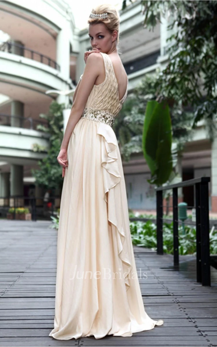 Amazing Ivory Sheath Floor-length V-neck Dress