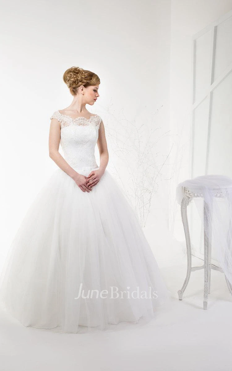 Bateau Neck Cap Sleeve Light-As-Air Wedding Dress With Closed Lace Back