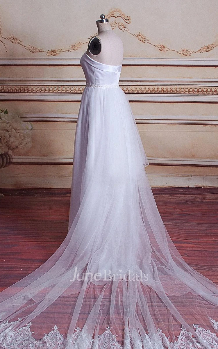 A-Line Strapped Sweetheart Tulle Lace Satin Weddig Dress