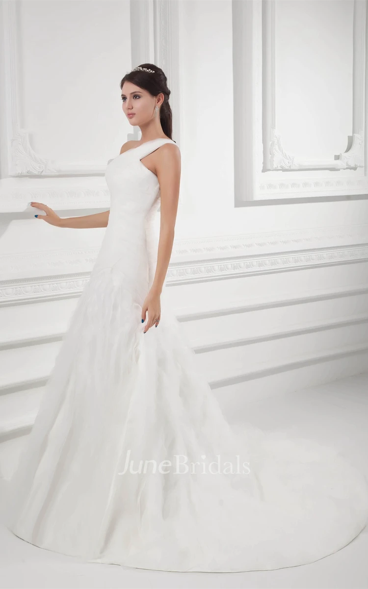 Asymmetrical Ruched A-Line Gown with Draping and Single Strap