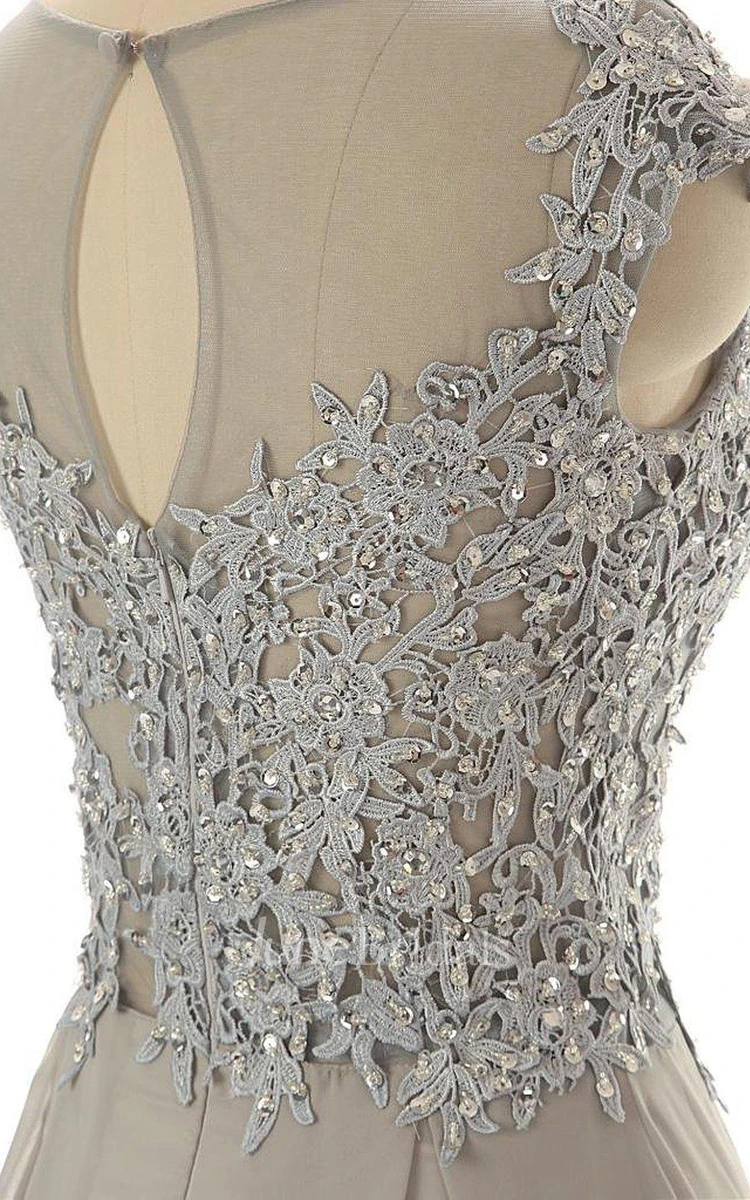 Cap-sleeved A-line Gown With Beaded Bodice