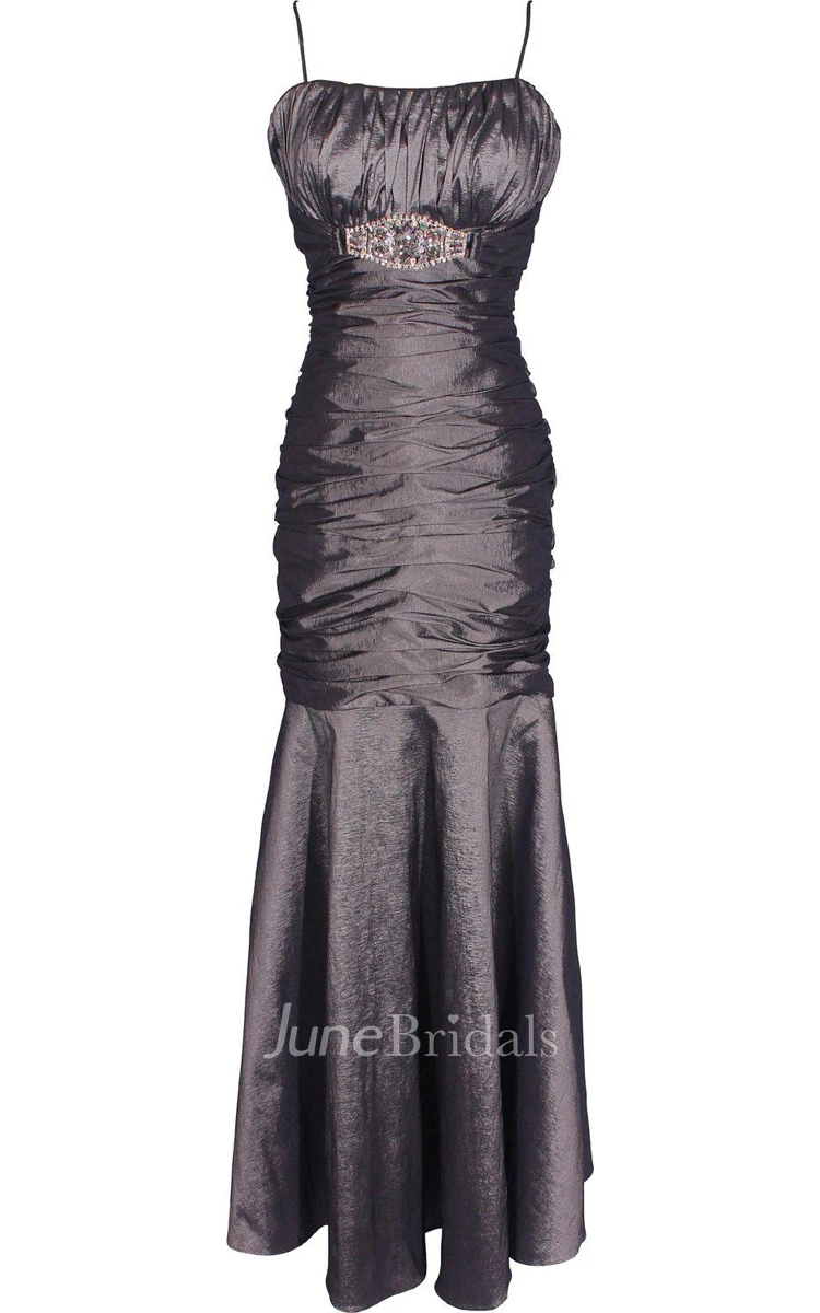 Sleeveless Mermaid Gown With Ruching and Square Neck