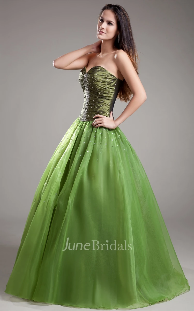 Sweetheart A-Line Ball Gown with Beading and Ruched Bodice