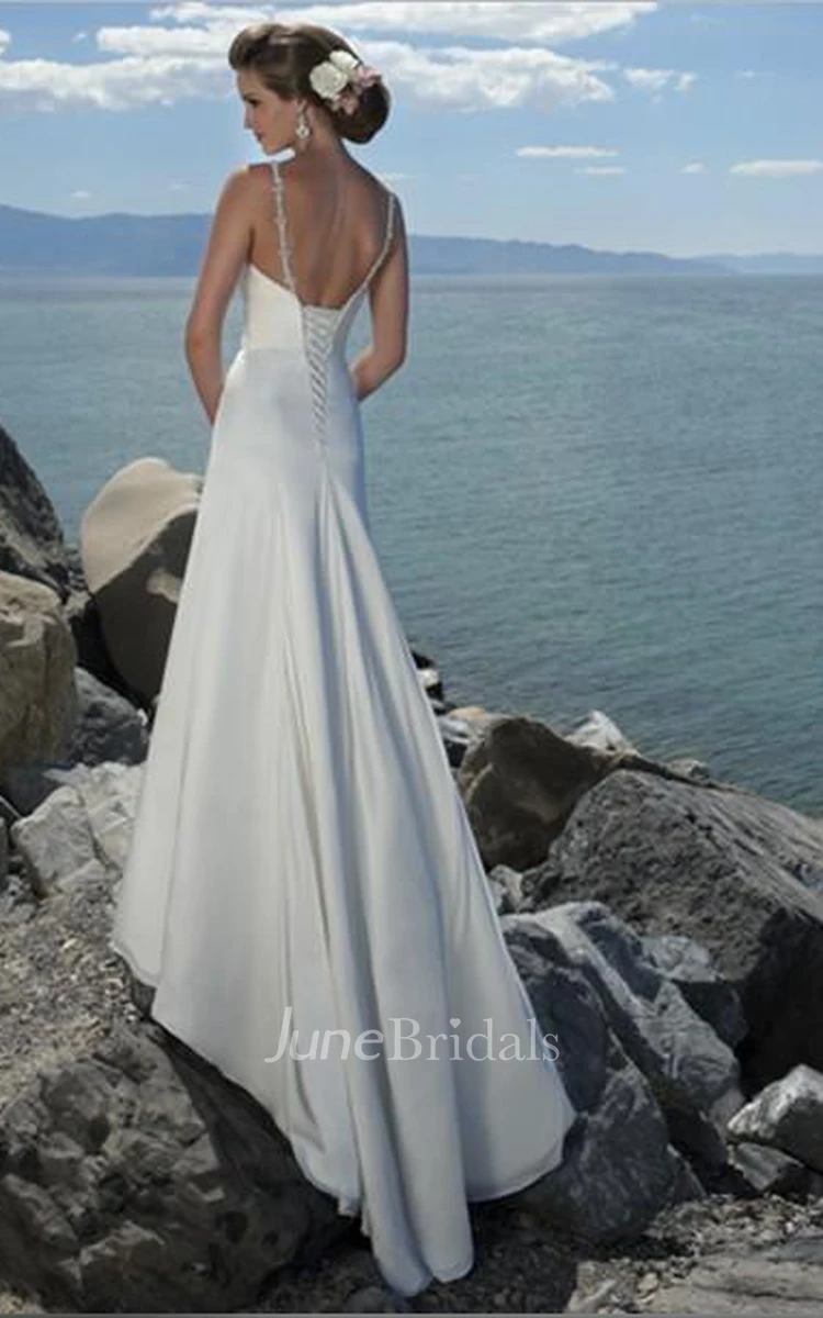 Sheath Column Empire Spaghetti Straps Chiffon Beach Wedding Dress