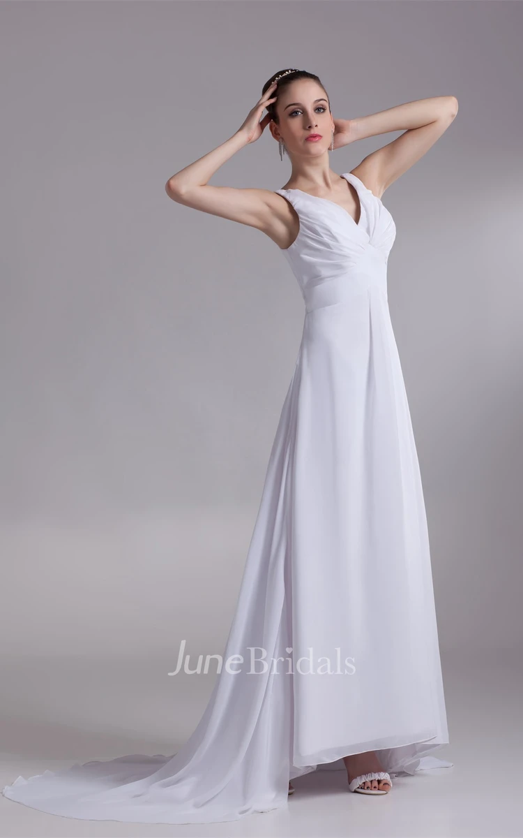 V-Neck Sleeveless Chiffon Long Dress with Pleats