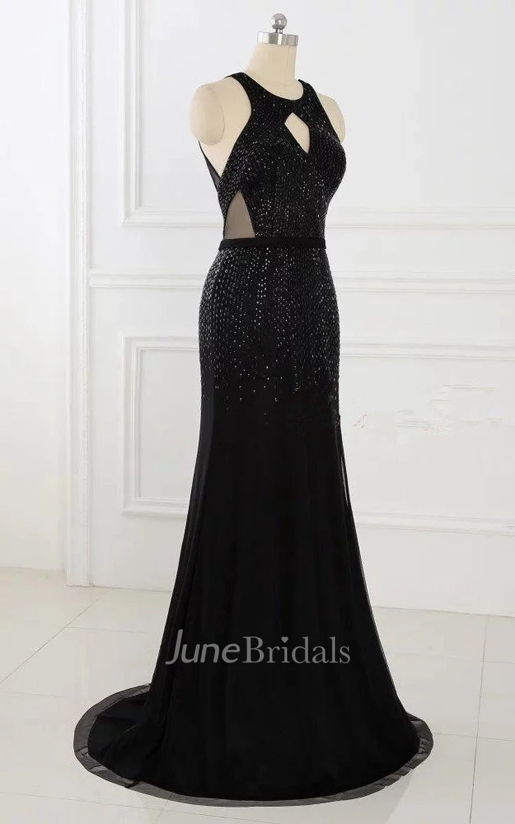 Trumpet Long Chiffon Dress With Beading And Open Back