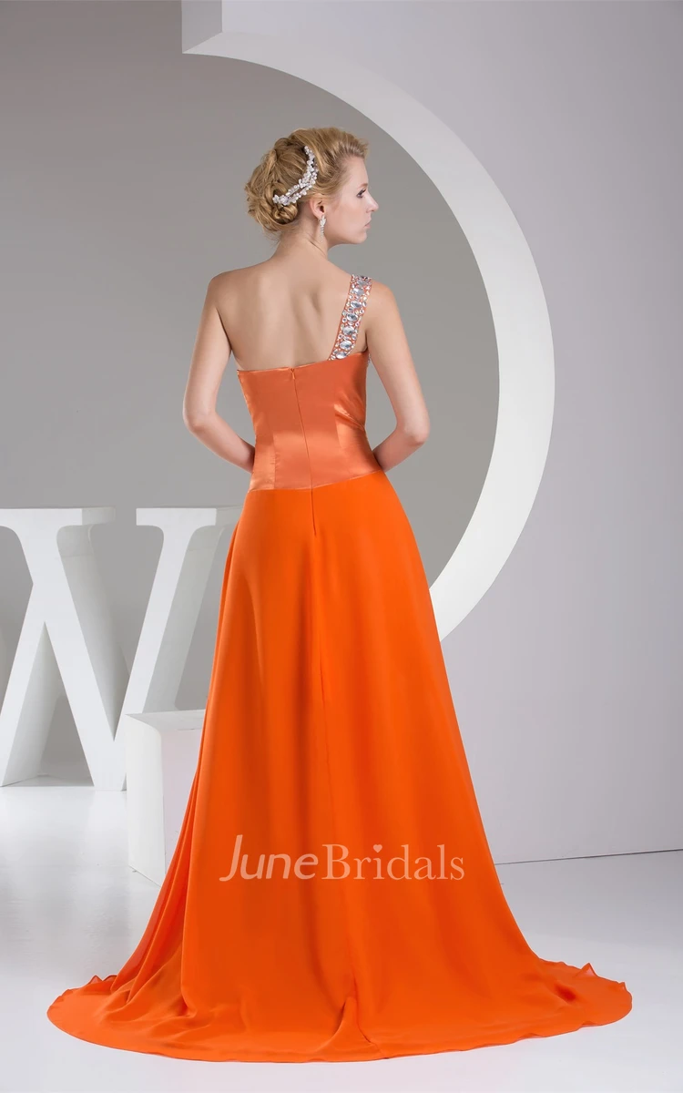 Sweetheart Chiffon A-Line Gown with Rhinestone and Single Strap
