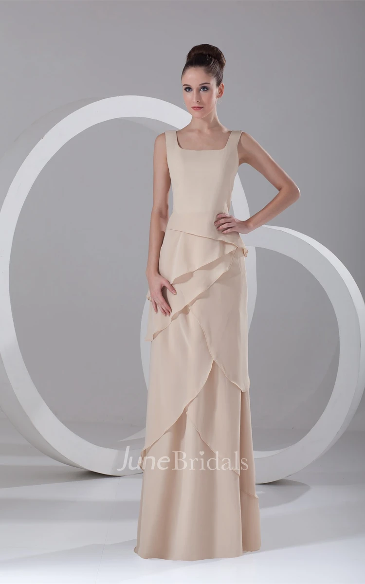 v-neck chiffon long sleeveless dress with layered design