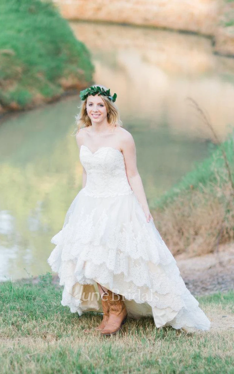 Country Wedding With Lace High Low Hem The Guinevere Dress