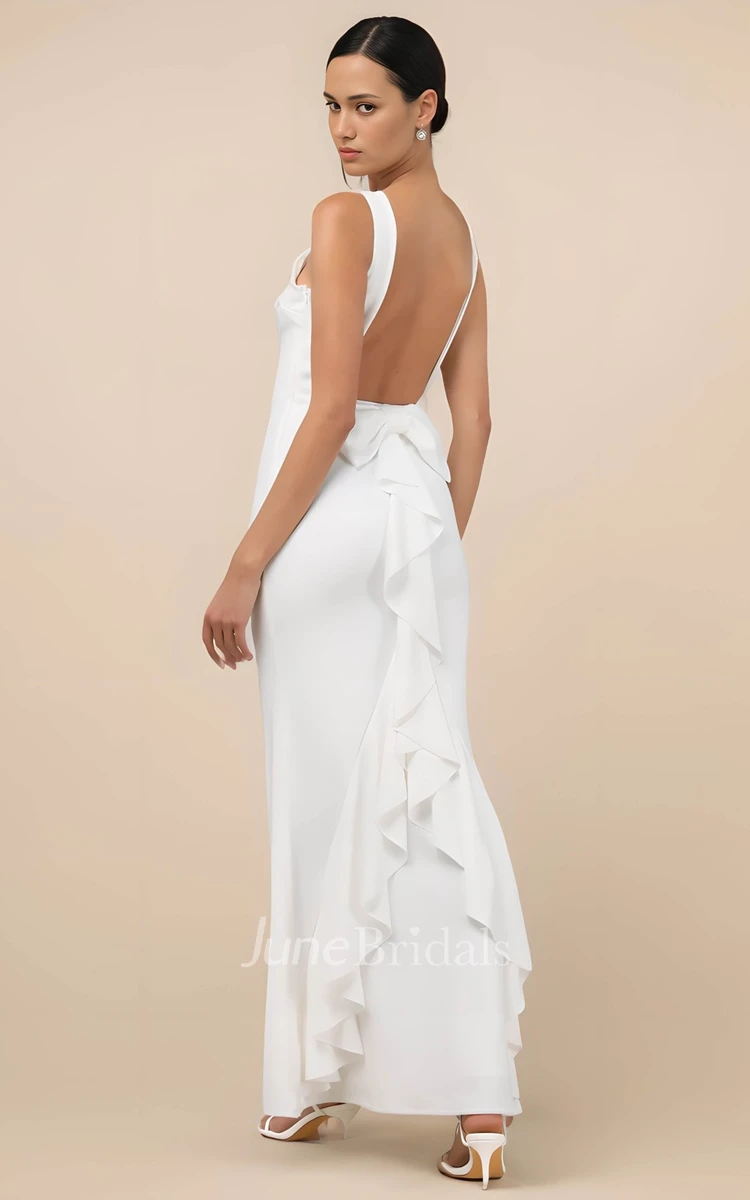 Bohemian Simple A-Line Sleeveless Fall Autumn Maxi Wedding Dress Solid Casual Bateau Bow Ruffled Bridal Gown