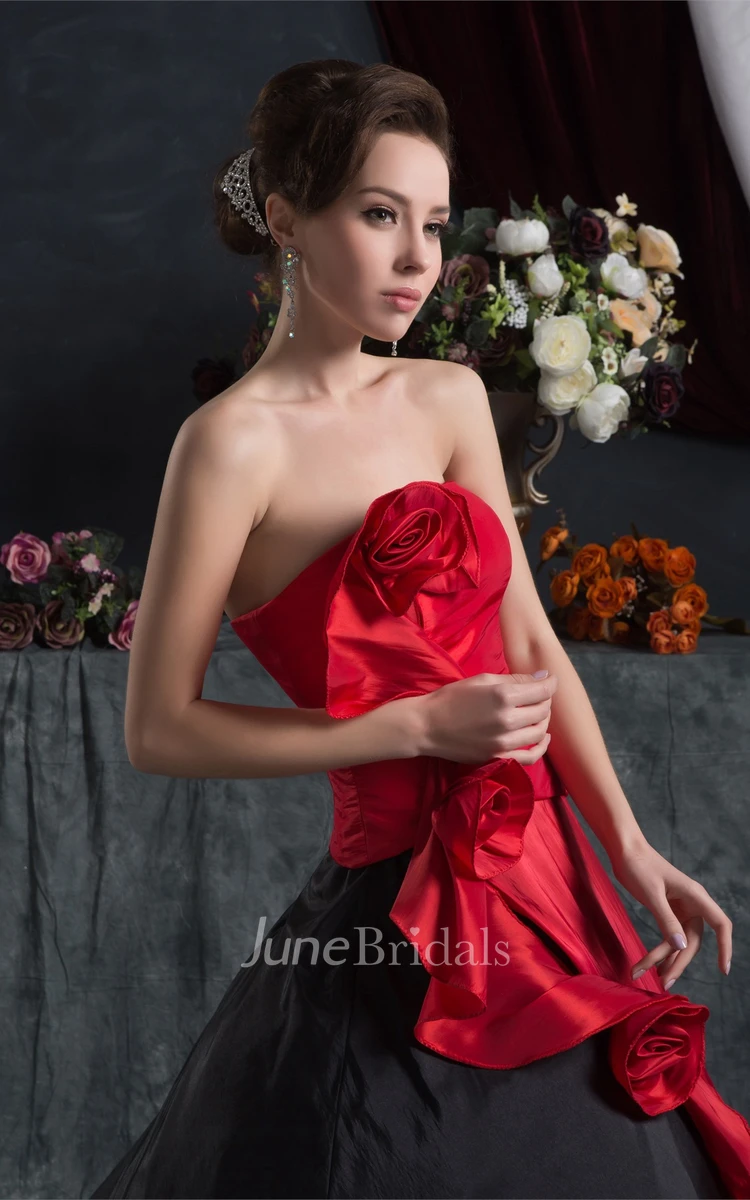 Two-Tone Draped Ball Gown with Flower with