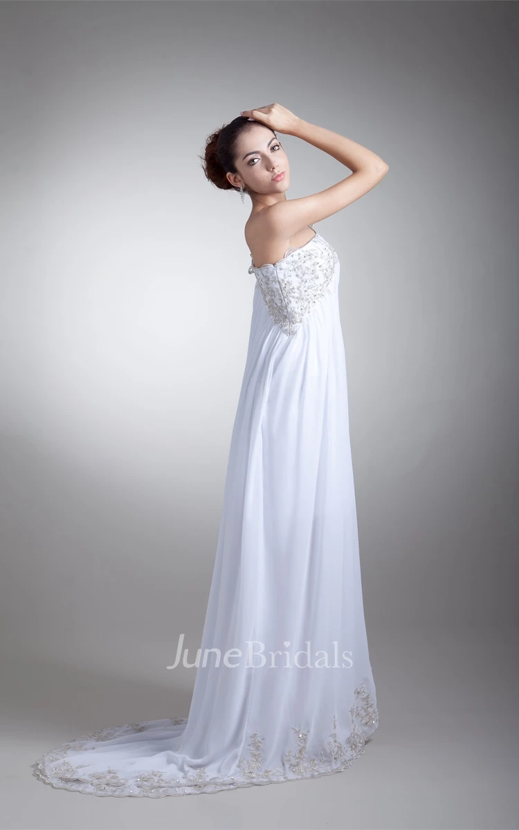 Chiffon One-Shoulder Maxi Dress with Appliques and Pleats