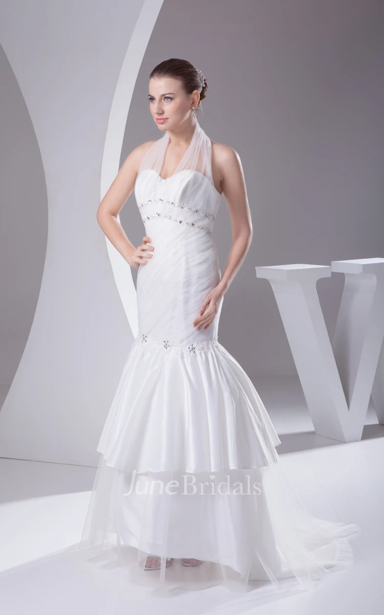 Sleeveless A-Line Floor-Length Dress With Beading and Halter