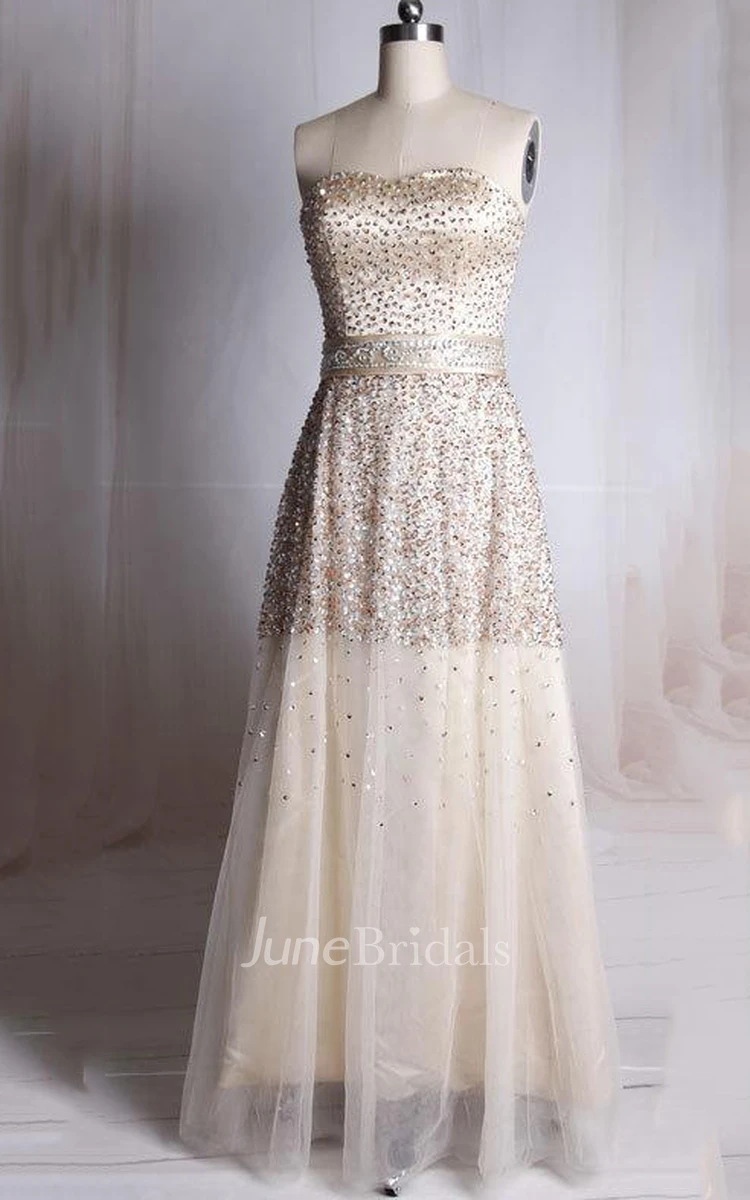 Strapless A-line Tulle Dress With Sequins