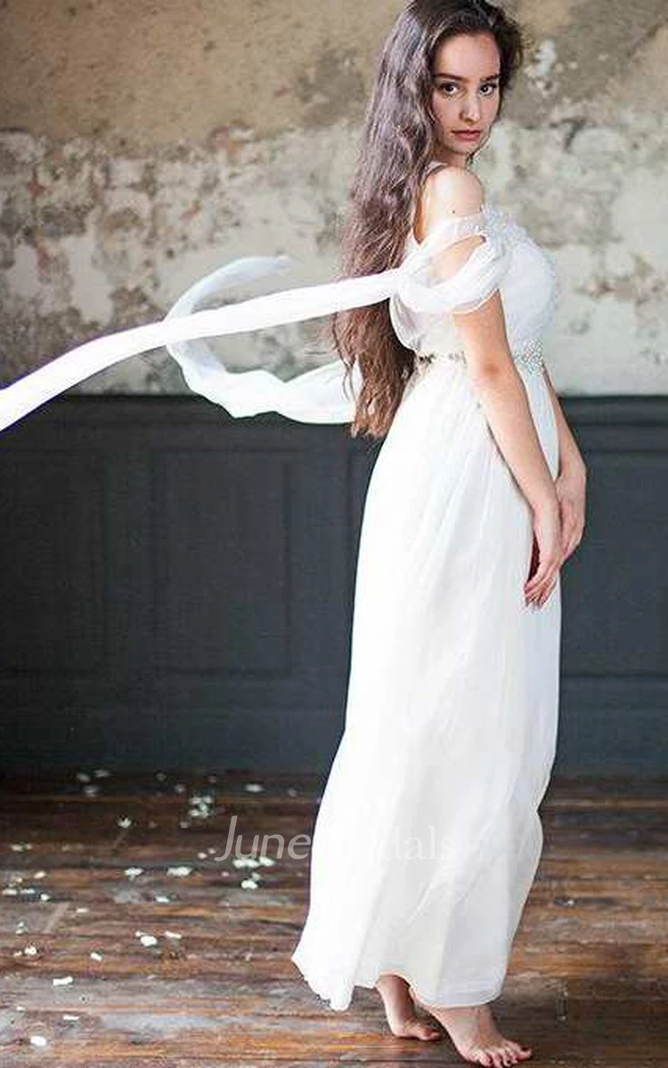 Chiffon Tulle Beaded Lace Wedding Dress