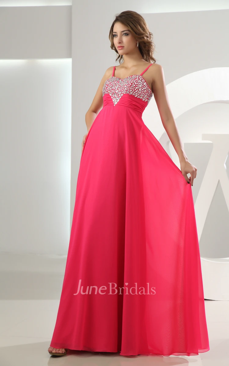 Cute Sleeveless Chiffon Floor-Length Dress With Beading and Spaghetti Straps