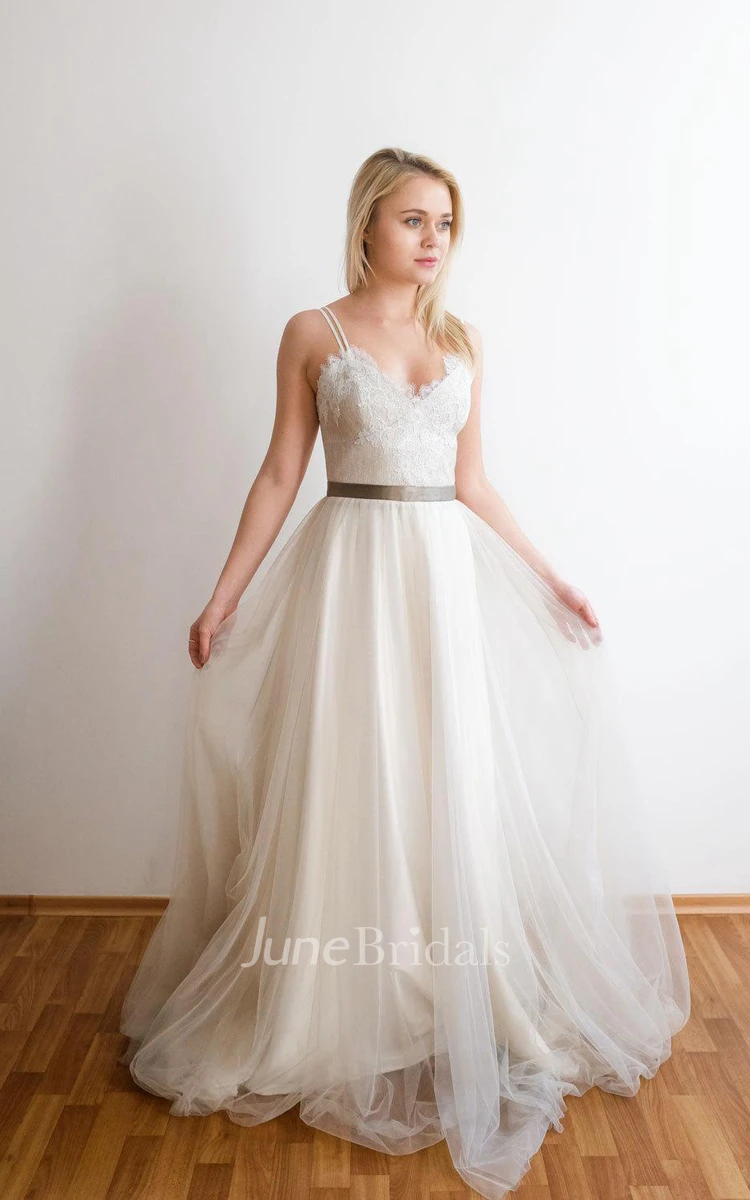 Romantic Long A-Line Tulle Wedding Dress and Vintage Diamond Crystal Pearl Gold Hair Band