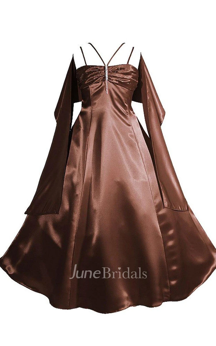 Sleeveless A-line Ruched Dress With Detachable Shawl