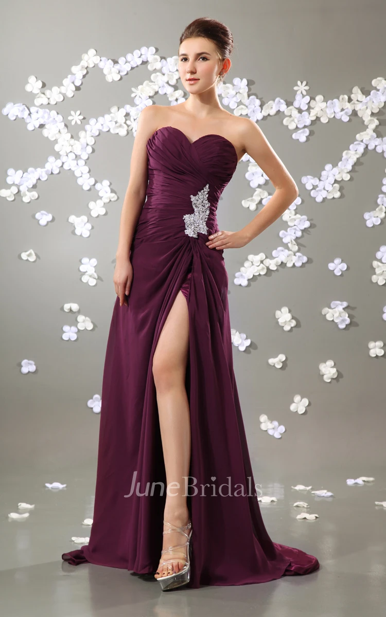 Shining Style Dress With Embellished Broach And Slit