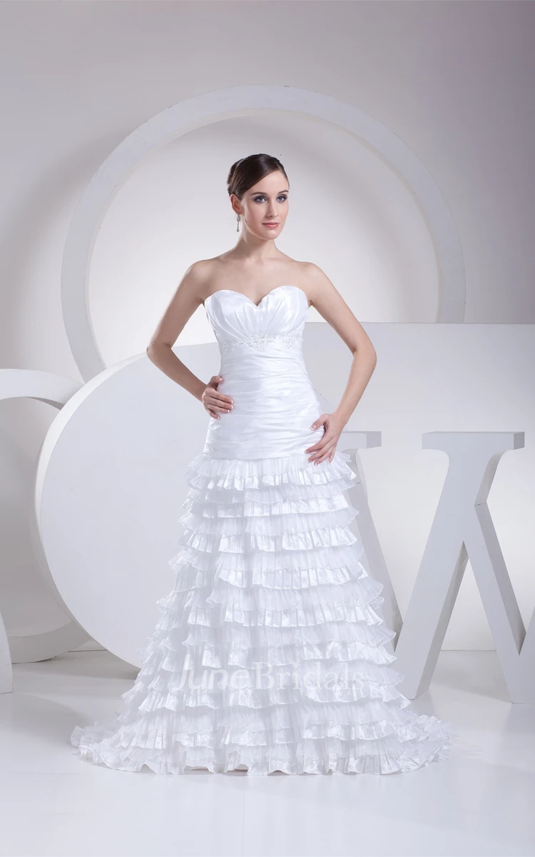 Sweetheart Tiered A-Line Gown with Ruching and Gemmed Waist