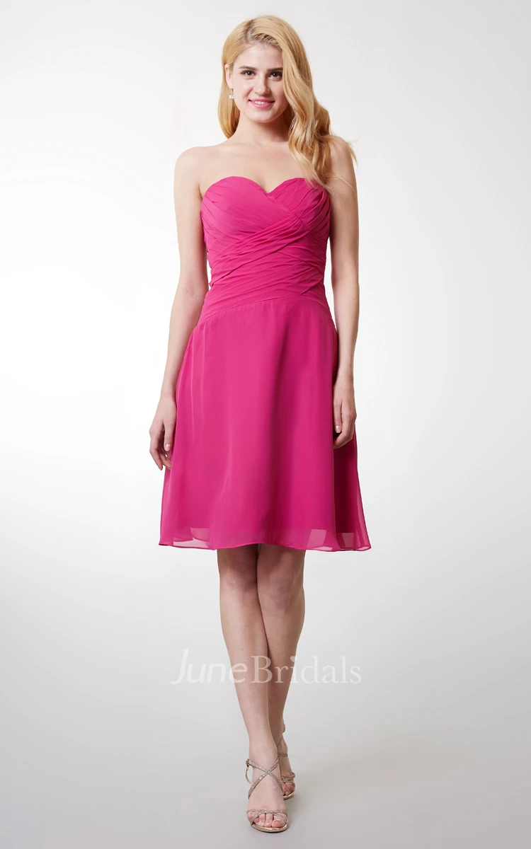 Sweetheart Ruched Short Chiffon Dress With Backless
