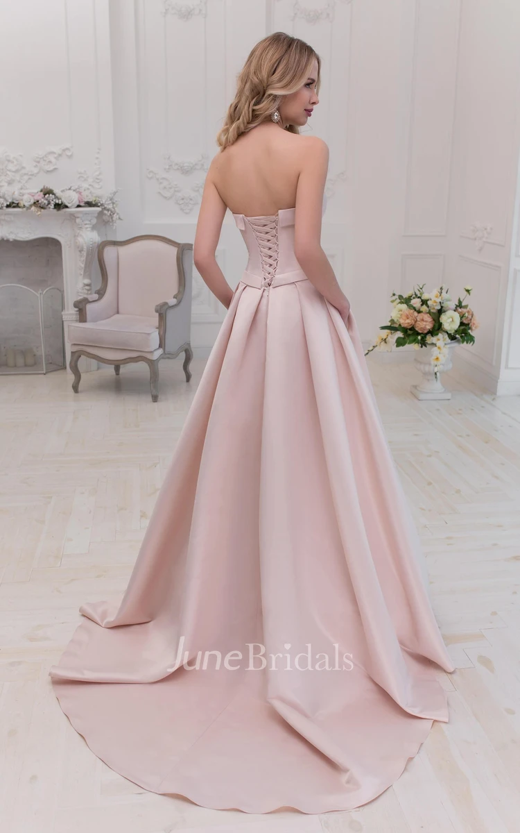 Strapless A-Line Satin Dress With Corset Back And Court Train
