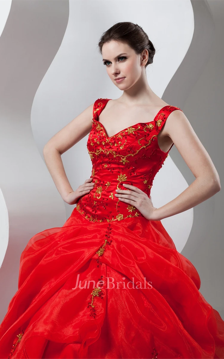 Off-The-Shoulder Pick-Up Ball Gown with Beading and Embroideries